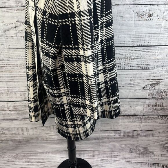 Chaps Duster Long Cardigan Sweater Plus size 2X Black Ivory Plaid Stretch Preppy - Picture 12 of 14